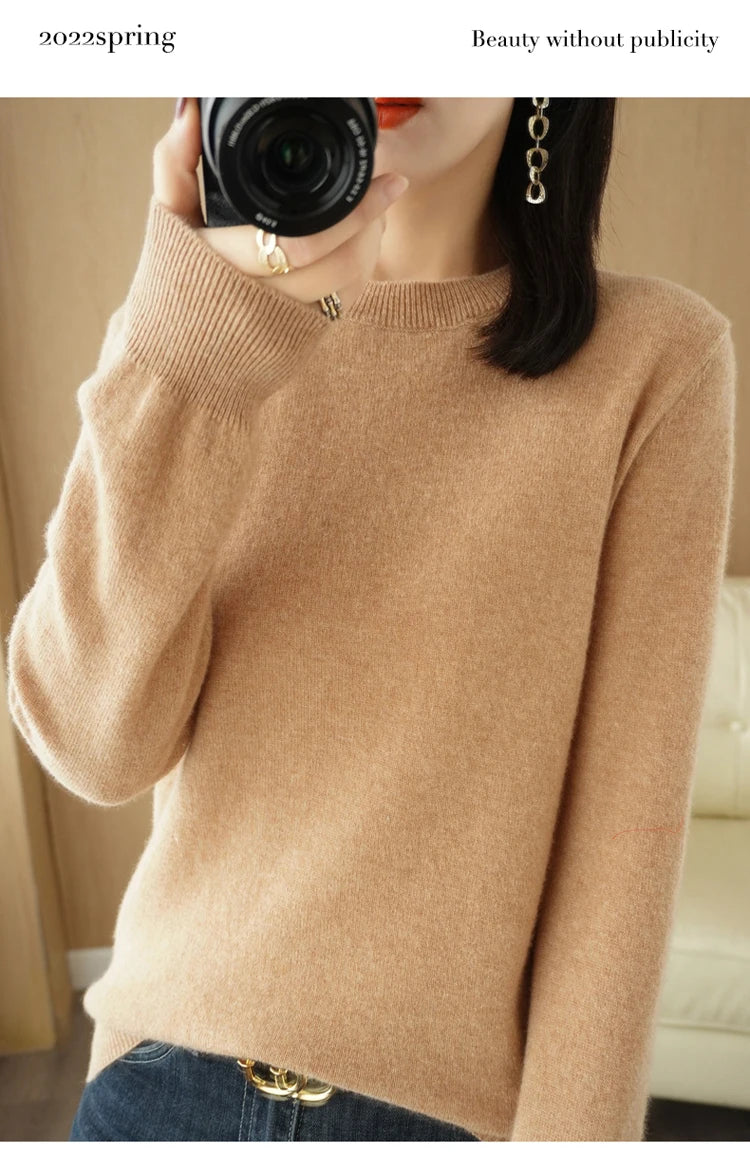 Maglia in lana merinos e microfibra, girocollo, regular fit, ideale per la Primavera e l'Autunno