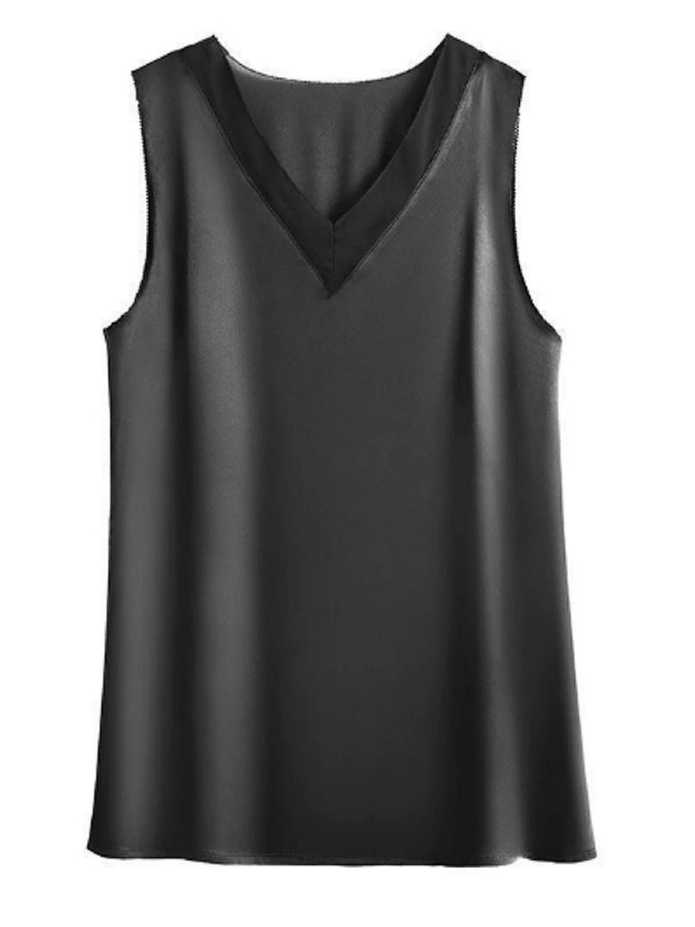 Top in raso di seta — scollo a V, colori eleganti in tinta unita
